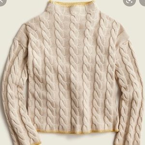 NWT J.Crew Cotton Cashmere Cable-knit Mock Neck Sweater Hthr Natural Large